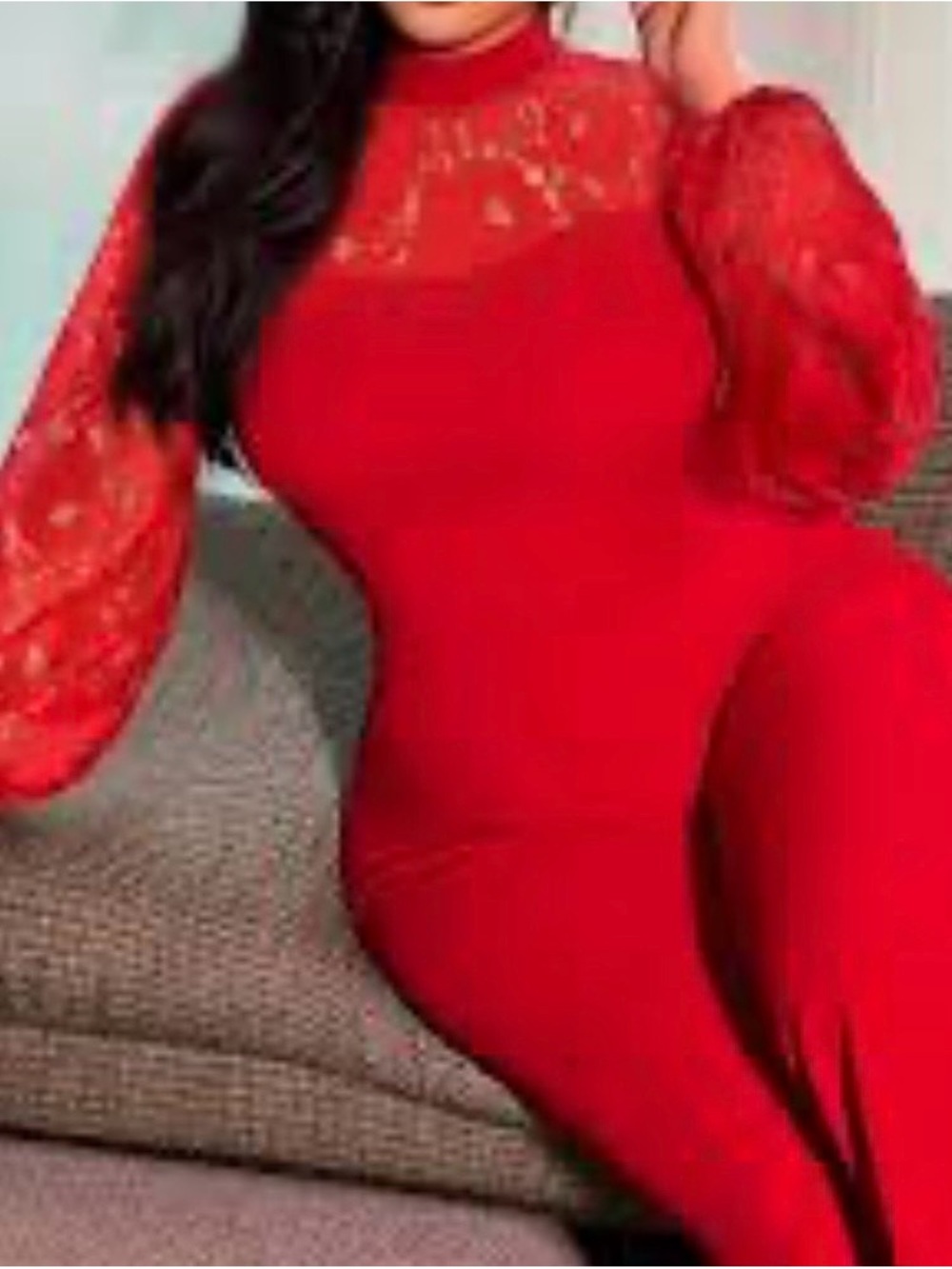 Red Lace Paneled Jumpsuit
